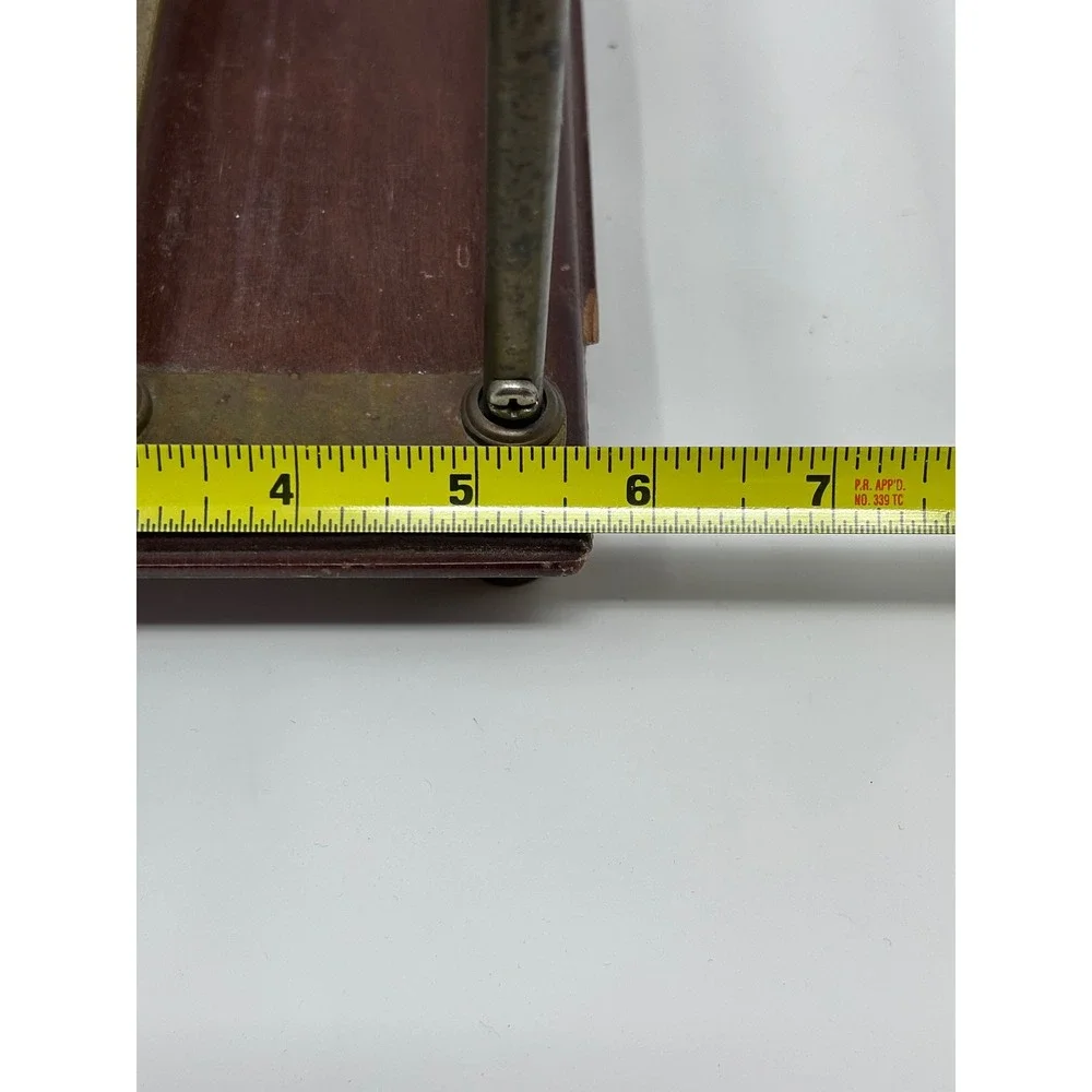 Vintage Brass Magazine Rack Wood Base Scroll Handle Double Slot Record Holder‎